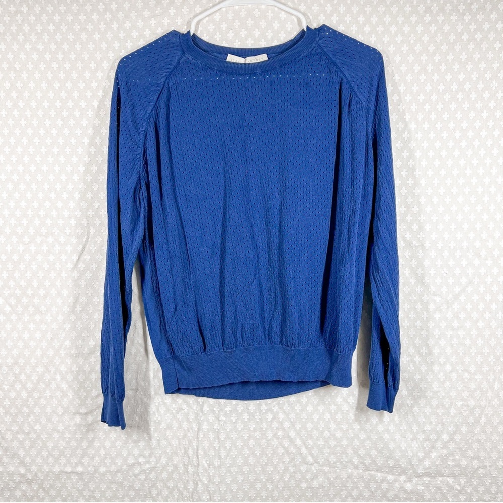 Stella McCartney Blue Eyelet Seta Silk Long‎ Sleeve Top